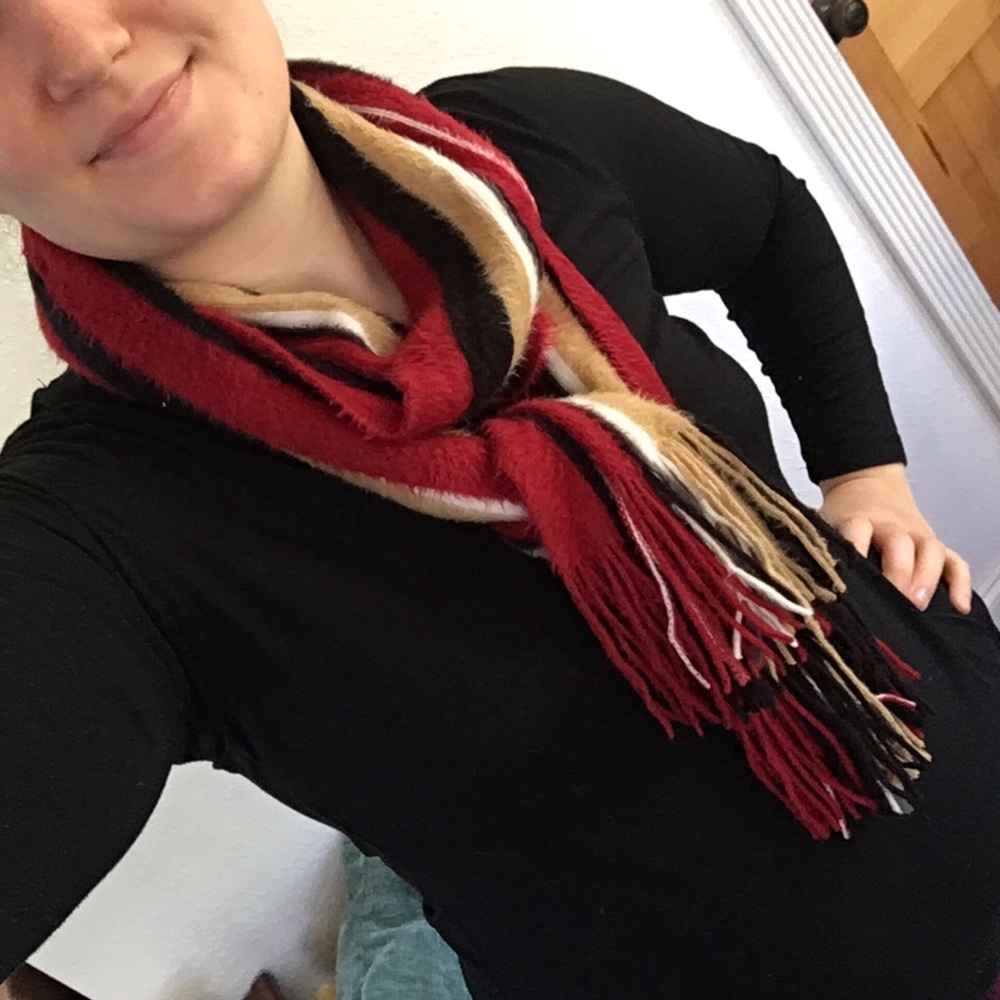 Vertical stripe camel red black & white soft scarf